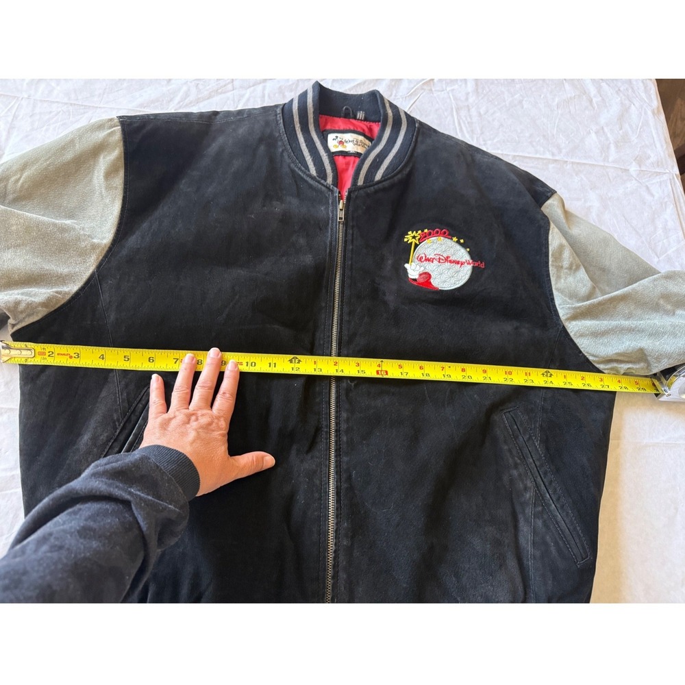 Walt Disney World Mens Suede Varsity Jacket XL Black Vtg Mickey Mouse Millennium - Picture 4 of 11